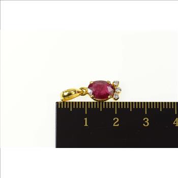 18K 1.36 Ctw Natural Ruby Diamond Accent Yellow Gold Pendant