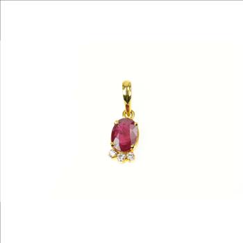 18K 1.36 Ctw Natural Ruby Diamond Accent Yellow Gold Pendant