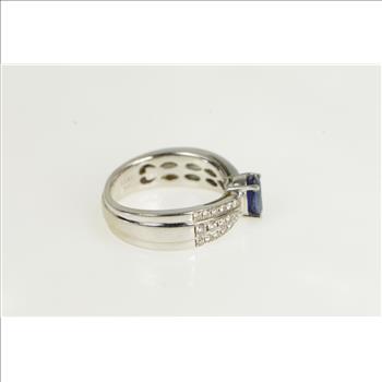 18K 1.40 Ctw F Lau Sapphire Diamond Engagement White Gold Ring, Size 7