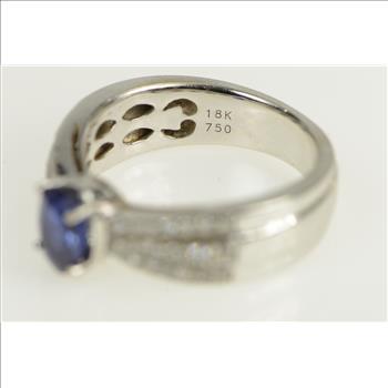 18K 1.40 Ctw F Lau Sapphire Diamond Engagement White Gold Ring, Size 7