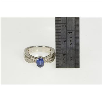 18K 1.40 Ctw F Lau Sapphire Diamond Engagement White Gold Ring, Size 7
