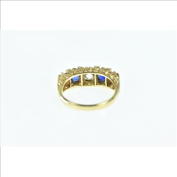 18K 1.44 Ctw Sapphire Diamond Ornate Yellow Gold Ring, Size 7.25