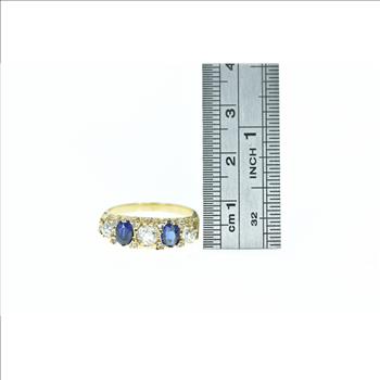 18K 1.44 Ctw Sapphire Diamond Ornate Yellow Gold Ring, Size 7.25