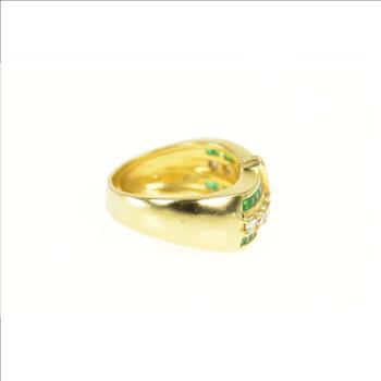 18K 1.58 Ctw Emerald Diamond Wavy Band Yellow Gold Ring, Size 7