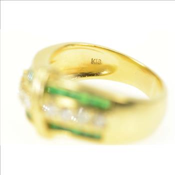 18K 1.58 Ctw Emerald Diamond Wavy Band Yellow Gold Ring, Size 7