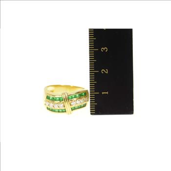 18K 1.58 Ctw Emerald Diamond Wavy Band Yellow Gold Ring, Size 7
