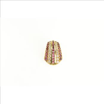 18K 1.62 Ctw Ruby Diamond Channel Striped Yellow Gold Pendant