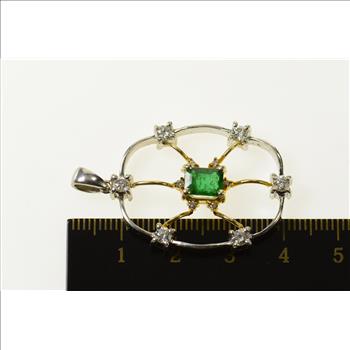 18K 1.66 Ctw Emerald Diamond Two Tone Web White Gold Pendant
