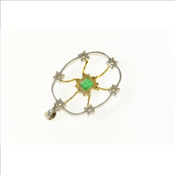 18K 1.66 Ctw Emerald Diamond Two Tone Web White Gold Pendant