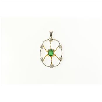 18K 1.66 Ctw Emerald Diamond Two Tone Web White Gold Pendant