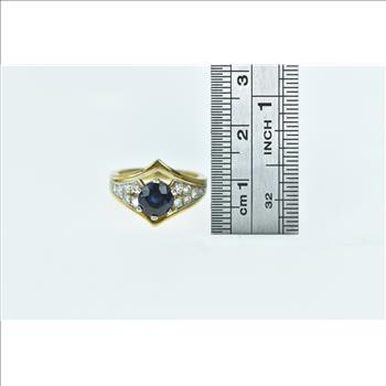 18K 1.69 Ctw Sapphire Diamond Chevron Yellow Gold Ring, Size 4.25