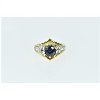 18K 1.69 Ctw Sapphire Diamond Chevron Yellow Gold Ring, Size 4.25