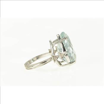 18K 16.95 Ct Natural Aquamarine Diamond Cocktail White Gold Ring, Size 7.25