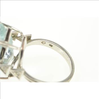 18K 16.95 Ct Natural Aquamarine Diamond Cocktail White Gold Ring, Size 7.25