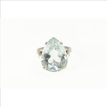 18K 16.95 Ct Natural Aquamarine Diamond Cocktail White Gold Ring, Size 7.25