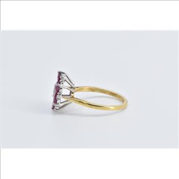 18K 1.70 Ctw Natural Ruby Diamond Flower Cluster Yellow Gold Ring, Size 6.5
