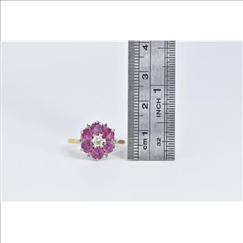 18K 1.70 Ctw Natural Ruby Diamond Flower Cluster Yellow Gold Ring, Size 6.5