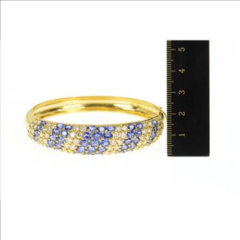 18K 17.90 Ctw Sapphire Diamond Pave Bangle Yellow Gold Bracelet 7.25