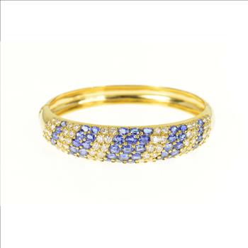 18K 17.90 Ctw Sapphire Diamond Pave Bangle Yellow Gold Bracelet 7.25