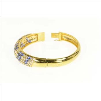 18K 17.90 Ctw Sapphire Diamond Pave Bangle Yellow Gold Bracelet 7.25