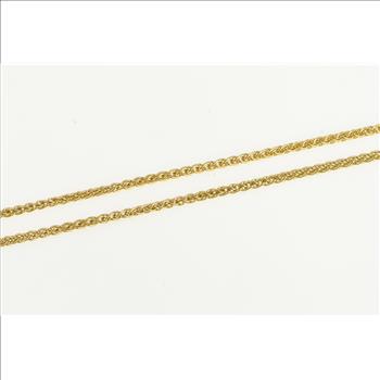 18K 1.7mm Wheat Link Palma Woven Chain Yellow Gold Necklace 15.5