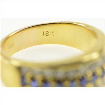 18K 1.88 Ctw Sapphire Diamond Statement Band Yellow Gold Ring, Size 8.5