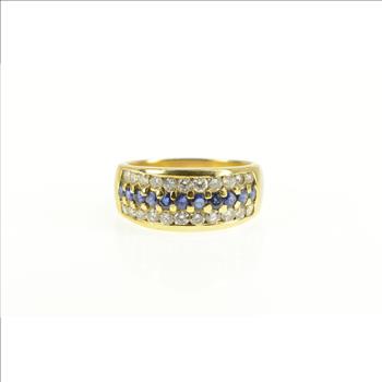 18K 1.88 Ctw Sapphire Diamond Statement Band Yellow Gold Ring, Size 8.5