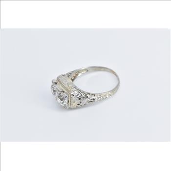 18K 1.90 Ctw Art Deco Natural Diamond Engagement White Gold Ring, Size 7