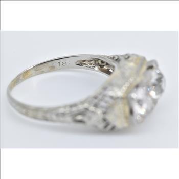 18K 1.90 Ctw Art Deco Natural Diamond Engagement White Gold Ring, Size 7