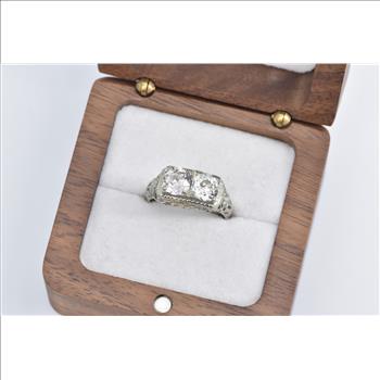 18K 1.90 Ctw Art Deco Natural Diamond Engagement White Gold Ring, Size 7
