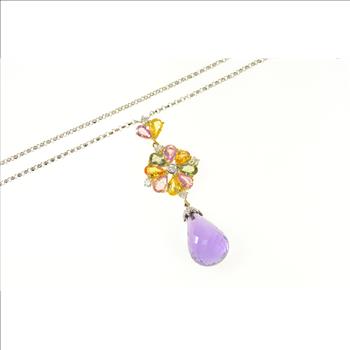18K 19.11 Ctw Amethyst Drop Sapphire Diamond White Gold Necklace 16