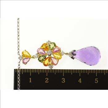 18K 19.11 Ctw Amethyst Drop Sapphire Diamond White Gold Necklace 16