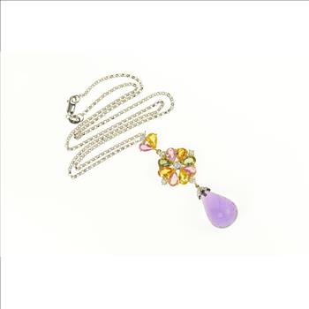 18K 19.11 Ctw Amethyst Drop Sapphire Diamond White Gold Necklace 16