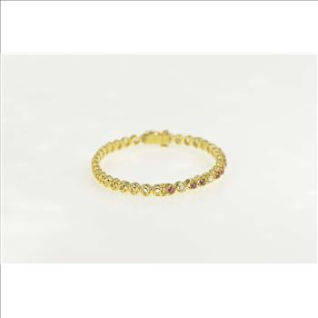 18K 1.92 Ctw Ruby Diamond Encrusted Bangle Yellow Gold Bracelet 6.25