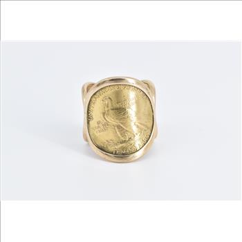 18K 1926 $10 Indian Head Authentic US Peru Coin Yellow Gold Ring, Size 12.5
