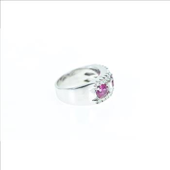 18K 1.93 Ctw Pink Sapphire Diamond Band White Gold Ring, Size 6.5