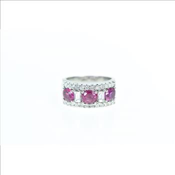 18K 1.93 Ctw Pink Sapphire Diamond Band White Gold Ring, Size 6.5