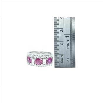 18K 1.93 Ctw Pink Sapphire Diamond Band White Gold Ring, Size 6.5