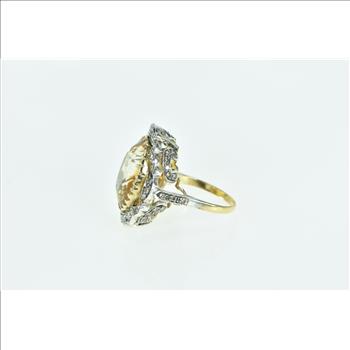 18K 1940's 18.34 Ctw Citrine Diamond Cocktail White Gold Ring, Size 8.75