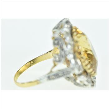 18K 1940's 18.34 Ctw Citrine Diamond Cocktail White Gold Ring, Size 8.75