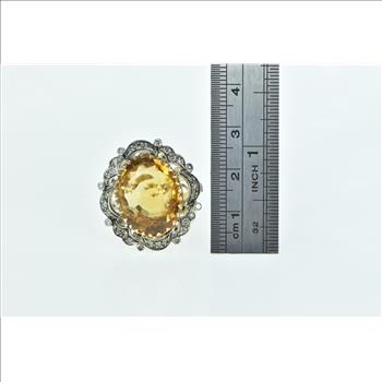 18K 1940's 18.34 Ctw Citrine Diamond Cocktail White Gold Ring, Size 8.75