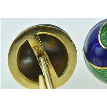18K 1960's Blue Green Enamel Swirl Domed Men's Yellow Gold Cuff Links