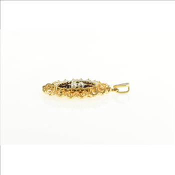 18K 1960's Enamel Pearl Heart Filigree Statement Yellow Gold Charm/Pendant
