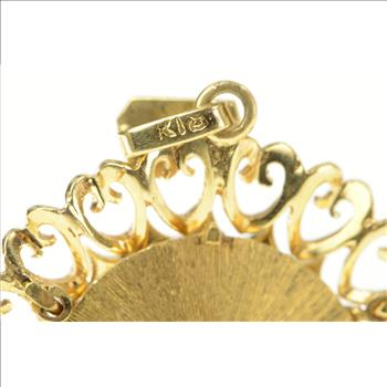 18K 1960's Enamel Pearl Heart Filigree Statement Yellow Gold Charm/Pendant
