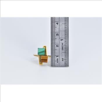 18K 1960's Malachite Tiger's Eye Cube Geometric Yellow Gold Ring, Size 4.5
