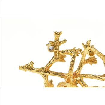 18K 1960's Ornate Enamel Bird Tanzanite Statement Yellow Gold Pin/Brooch