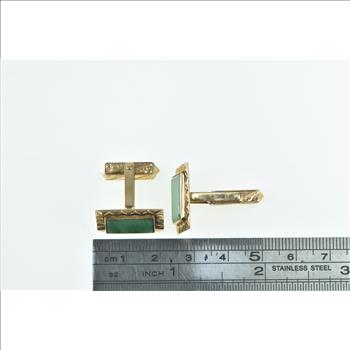 18K 1960's Vintage Green Agate Ornate Men's Yellow Gold Cuff Links