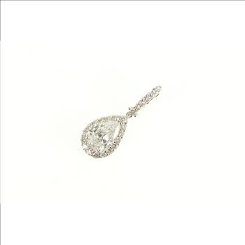 18K 2.09 Ctw Pear 1.40 Ct VS Diamond Halo White Gold Pendant