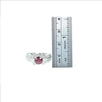18K 2.13 Ctw Ruby Diamond Engagement White Gold Ring, Size 6.25