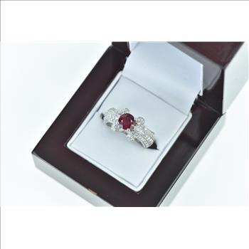 18K 2.13 Ctw Ruby Diamond Engagement White Gold Ring, Size 6.25